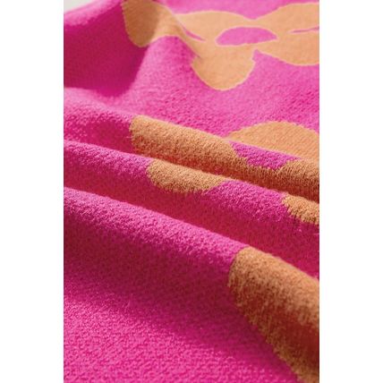 Rose Big Flower Pattern Mock Neck Long Sleeve Sweater