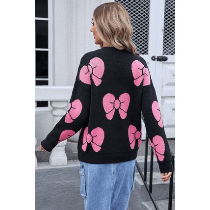 Black Valentine Bowknot Knitted Round Neck Fashion Sweater