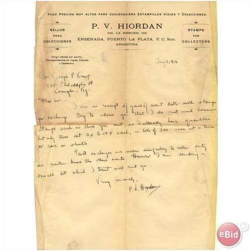 1916 P.V. Hiordan letter from Argentina