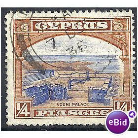 Cyprus 1934 SG133 1/4pi Ultramarine & Orange-Brown Fine Used.