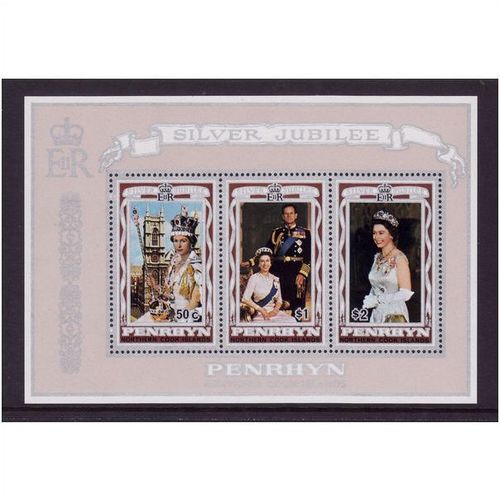 COOK IS / PENRHYN IS 1977 SILVER JUBILEE SG MS103 SET3 VALS MIN SHEET U/M MINT