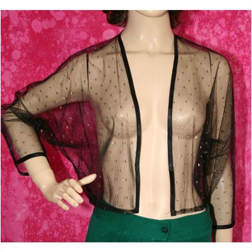 Vintage 1970 Black Gold Sheer Evening Jacket Top Size 12 14 New without Tag