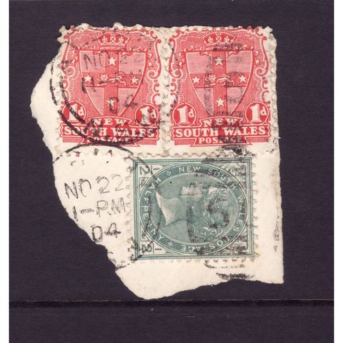 AUSTRALIA NSW 1904 SG 288 1d CARMINE + SG 330 1/2d GREEN On part piece FU