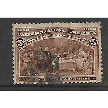 USA 1893 5c BROWN COLUMBUS SOLICITING AID SG 239 USED