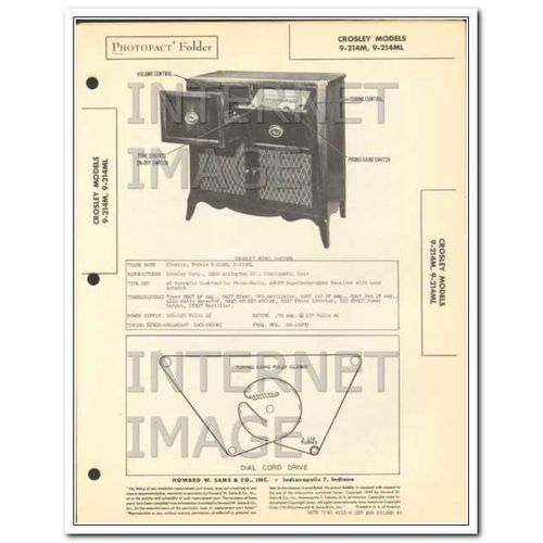 CROSLEY models 9-214M 9-214ML AM FM radio phono Sams Photofact manual