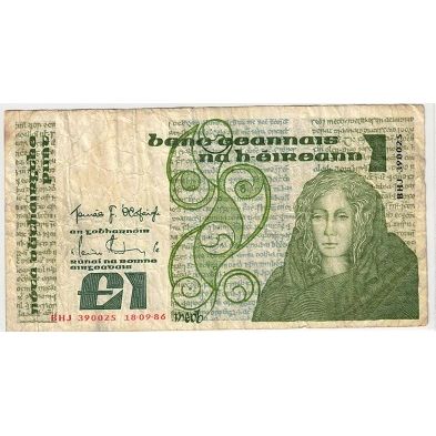 IRISH pound banknote BHJ 390025 18-09-86