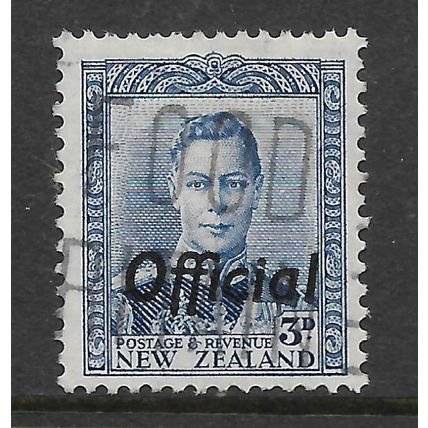 NEW ZEALAND 1938 GEORGE VI 3d BLUE OPT'D OFFICIAL SG O140 FINE USED