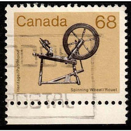 Canada 1985 Old Utensils Spinning Wheel 68c Used Stamp.