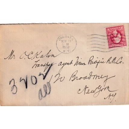 United States 1920 Oneonta NY-New York City Cover Oneonta cancel written