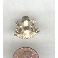 Vintage Gold Tone Green Rhinestone Jewel Eyed Frog Pin Tie Tac