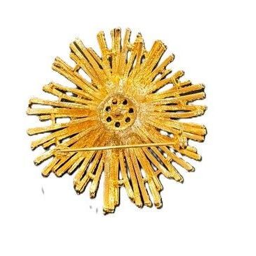 Vintage Brooch Starburst Gold & Aventurine Stone Modernist Birth of a Star Pin