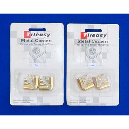 4 (2 PAIRS) TILE TRIM CORNERS 7mm DEPTH, METAL - GOLD COLOURED