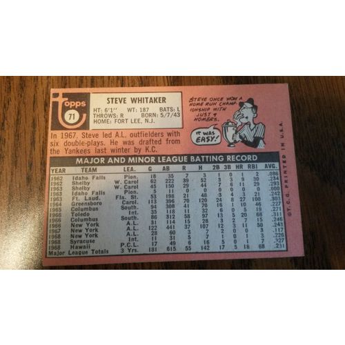 1969 Topps Card # 071 Steve Whitaker Good (2) Kansas City Royals