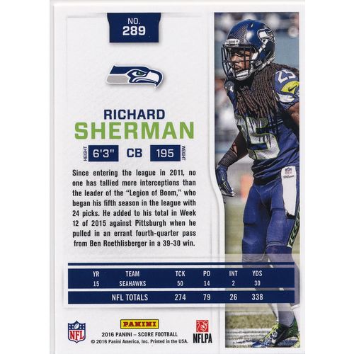 2016 Score Football 289 Richard Sherman Seattle Seahawks