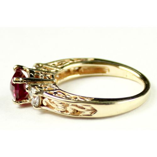 Created Ruby w/ 2 Accents, 10KY Gold Ring, R254