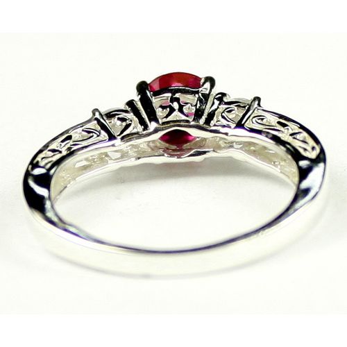 Created Ruby w/ Two 4mm CZ Accents, 925 Sterling Silver Engagement Ring, SR254
