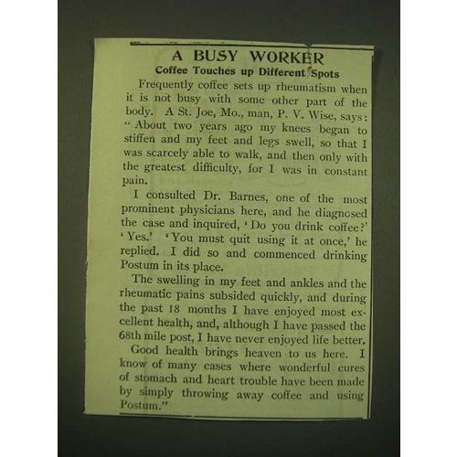 1902 Postum Drink Ad - A busy worker coffee touches up different spots