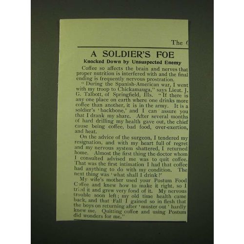 1902 Postum Food Coffee Ad - A soldier's foe knocked down by unsuspected enemy