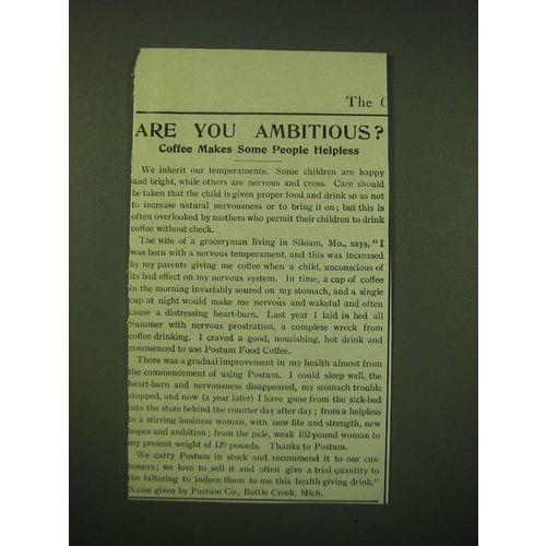 1902 Postum Food Coffee Ad - Are you ambitious?