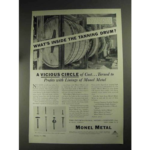 1936 International Nickel Monel Metal Ad - Tanning Drum
