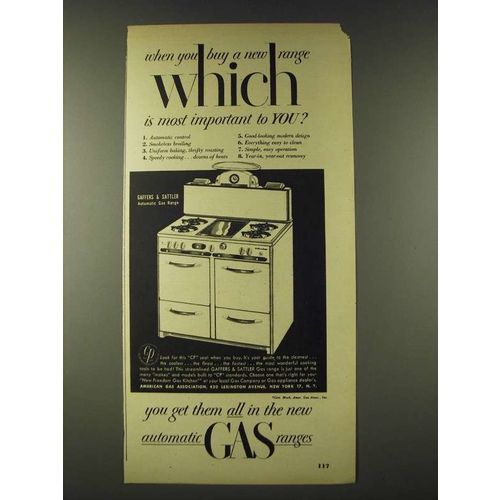 1948 AGA American Gas Association Ad - Gaffers & Sattler Gas Range