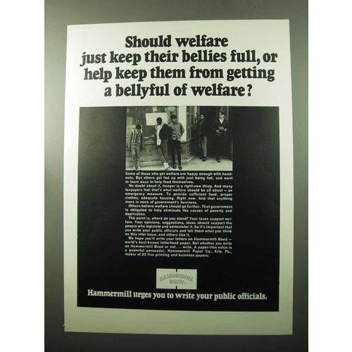 1969 Hammermill Bond Paper Ad - Should Welfare
