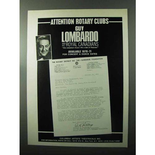 1970 Columbia Artists Theatricals Ad - Guy Lombardo