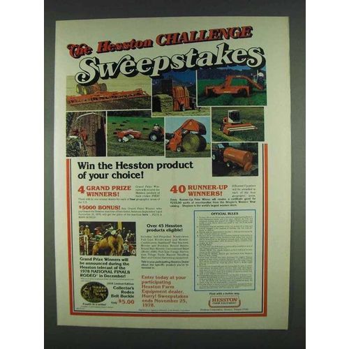 1978 Hesston Farm Equipment Ad - Challenge Sweepstakes