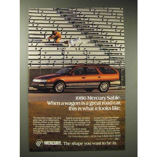 1986 Mercury Sable Wagon Ad - A Great Road Car