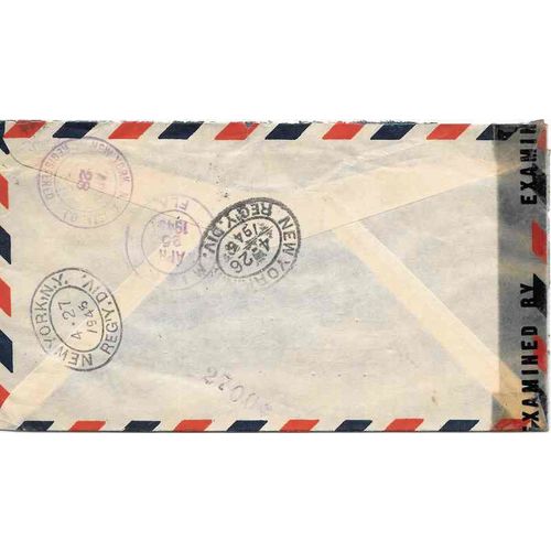 Liberia Africa REGISTERED Air Mail Combo 1945 Monrovia to New York USA CENSORED