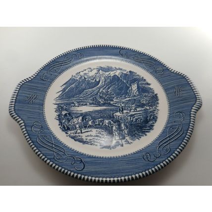 CURRIER & IVES "THE ROCKY MOUNTAINS" PLATTER 11 1/2" Wagon Trail Oxen Frontier