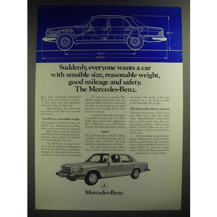 1974 Mercedes-Benz 450SE Car Ad - Everyone wants a car with sensible size