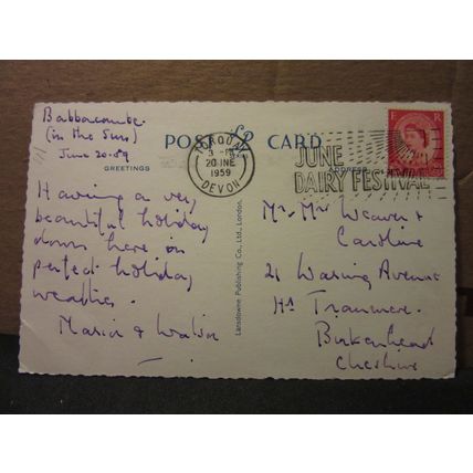 HARBOUR and VANE HILL, TORQUAY, DEVON vintage postcard by Lansdowne 1959 pm =