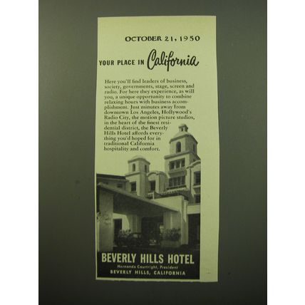 1950 Beverly Hills Hotel Ad - Your place in California