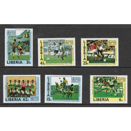 LIBERIA 1985 WORLD CUP FOOTBALL SET 6 VALS SG 1605 - 1610 UM MINT