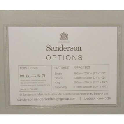 Single Flat Sheet 100% Cotton Silver 180cm x 260cm Sanderson Options