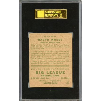 1933 Goudey Ralph Kress #33 SGC 3 P1361