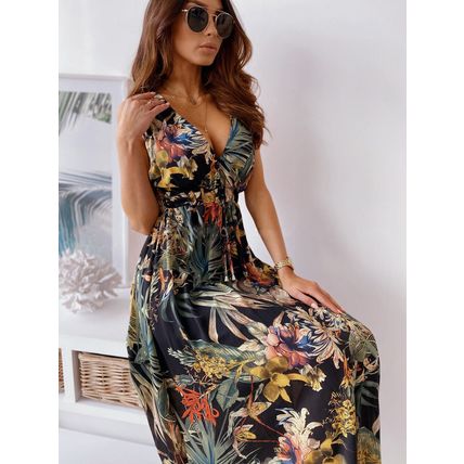 Dress Ladies Party V Neck Sundress Women Flowers Dresses Sleeveless