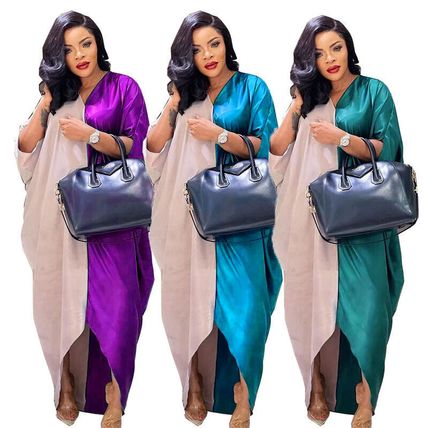 Plus Size Smooth and loose V-neck, comfortable and fashionable long dress dress