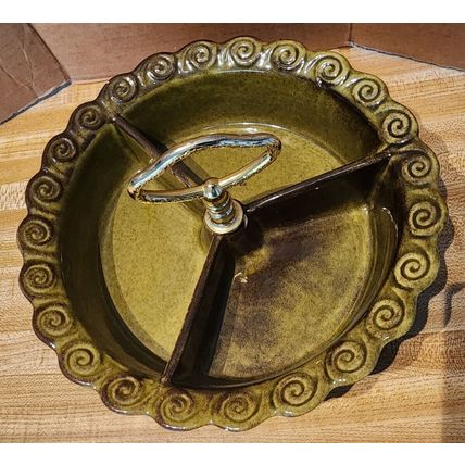 Vintage 1970's Green White 5 Pc Snack Serving Dishes & Lazy Susan Calif 267 USA