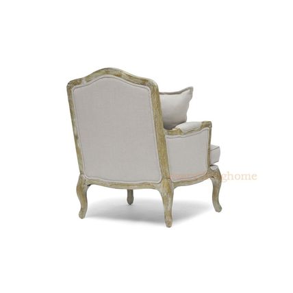 Antiqued Distressed Oak Finish French Lounge Accent Arm Chair Beige-Gray Linen
