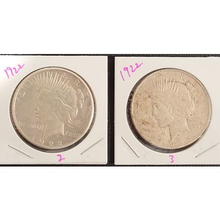 1922 Peace US Silver Dollar - 90% Silver Lot Of 2