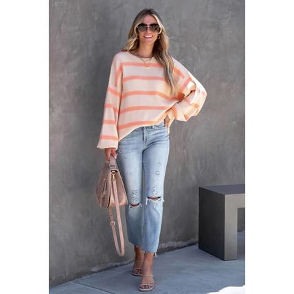 Stripe Striped Drop Shoulder Pullover Sweatshirt
