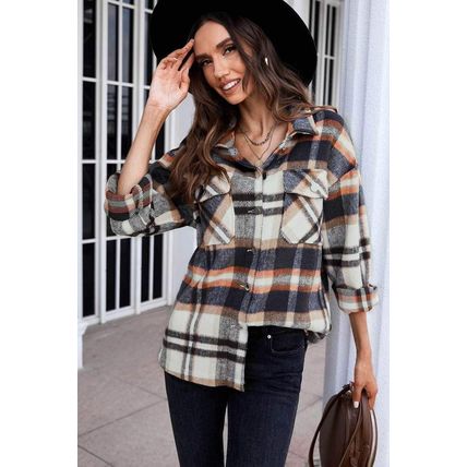 Blue Geometric Plaid Print Pocketed Shirt