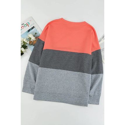 Gray Crew Neck Colorblock Plus Size Sweashirt