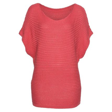 Red Clay Solid Loose Knit Short Dolman Sleeve Sweater