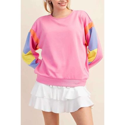 Pink Candy Colorblock French Terry Top