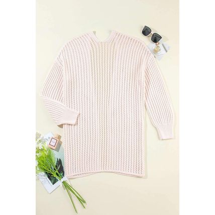 Jet Stream Hollowed Crochet Drop Shoulder Open Front Cardigan