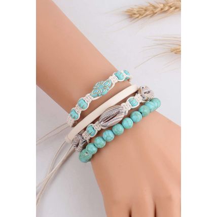 Light Blue Western Turquoise Shell Multi Layered Bracelet Set
