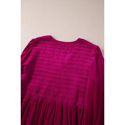 Rose Red Shirred V Neck Tiered Ruffled Velvet Plus Size Maxi Dress